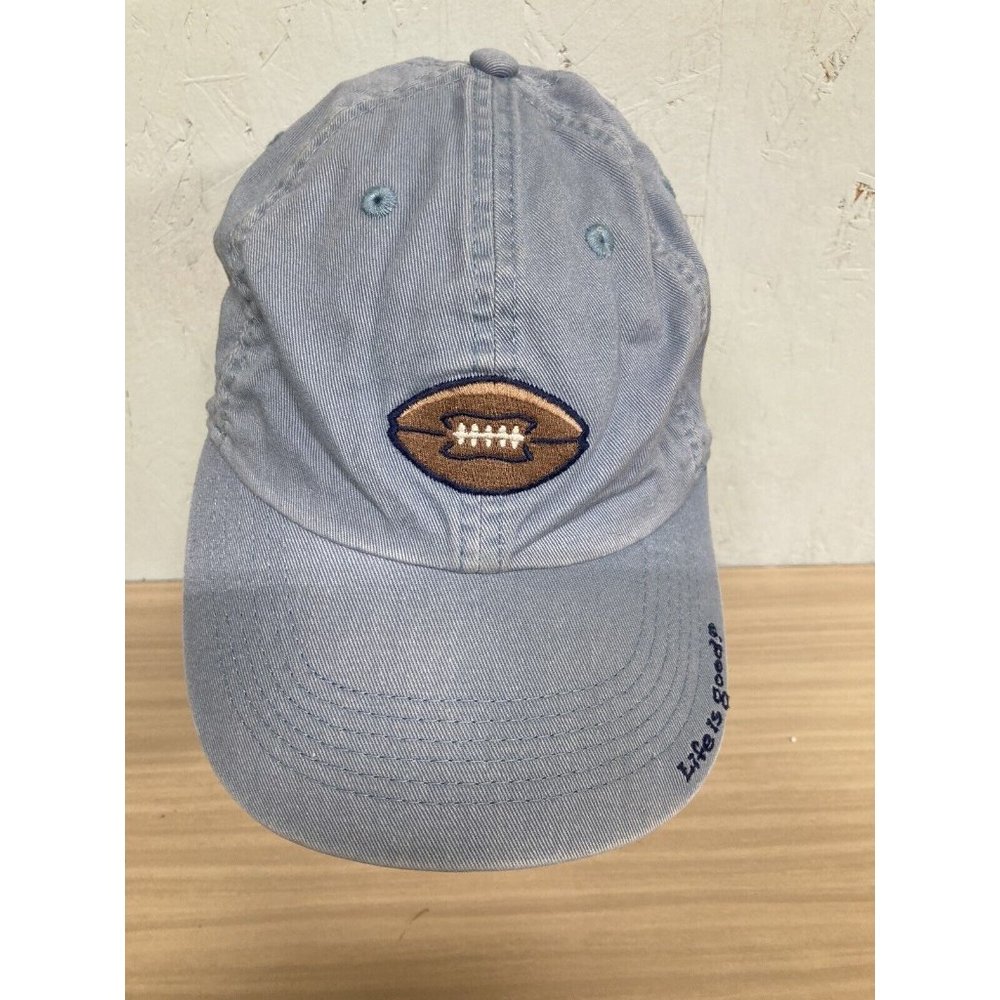 Life Is Good Embroidered Football Baseball Hat Blue With Adjustable Back